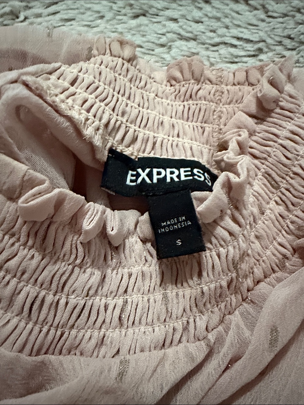 Express Dusty Pink Smocked Waist Sheer Blouson Top - Picture 2 of 3